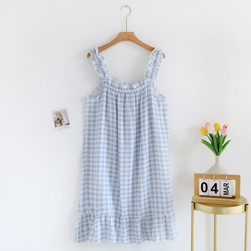 Ownkoti Cotton Ruffle Gingham Cami Nightgown - Blue - XL - image 3