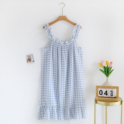 Ownkoti Cotton Ruffle Gingham Cami Nightgown - Blue - XL - image 3