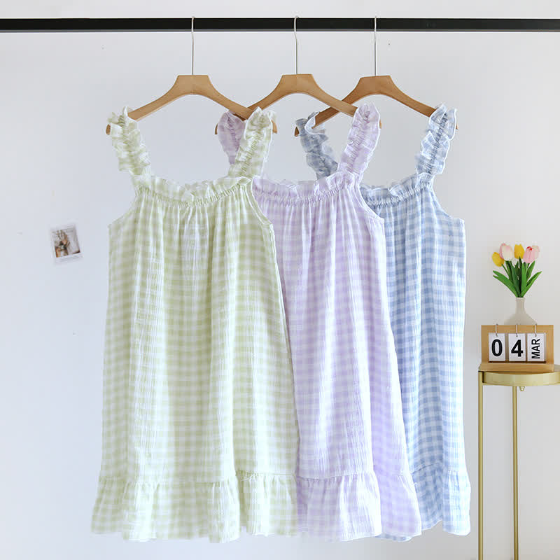 Ownkoti Cotton Ruffle Gingham Cami Nightgown - image 1