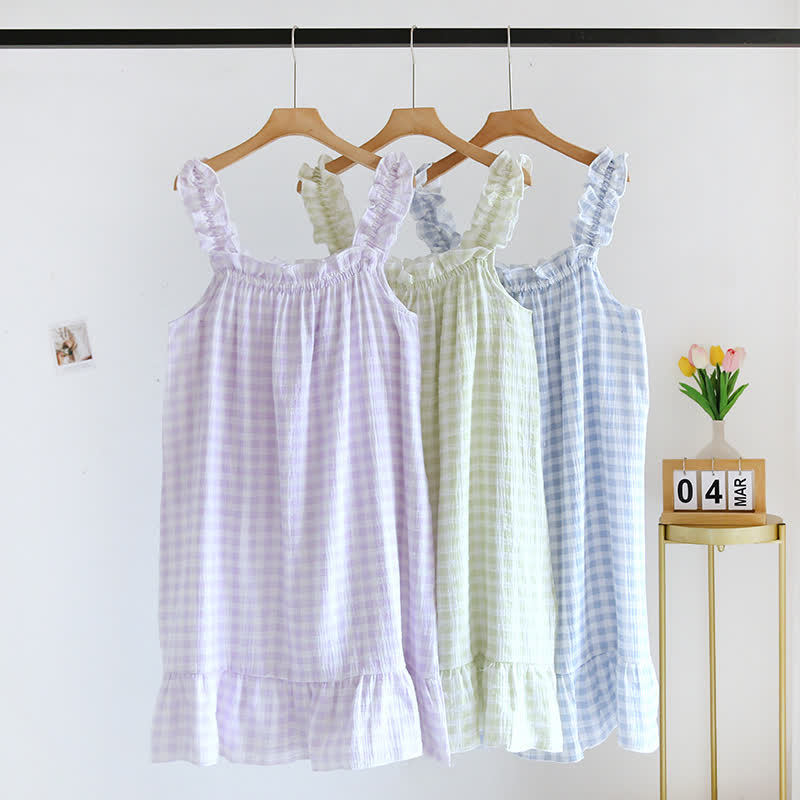 Ownkoti Cotton Ruffle Gingham Cami Nightgown - image 2