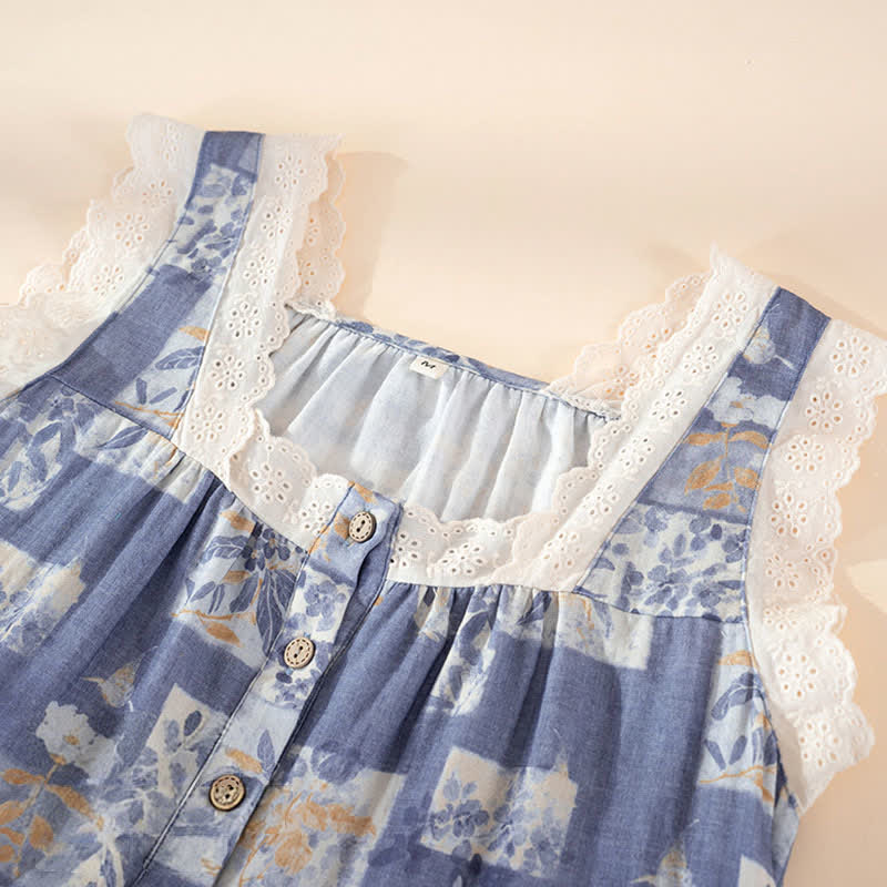 Ownkoti Cottage Butterfly Floral Cotton Sleeveless Nightgown - image 5