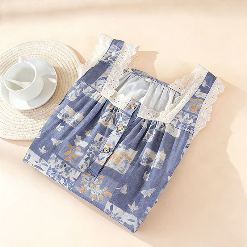 Ownkoti Cottage Butterfly Floral Cotton Sleeveless Nightgown - image 4