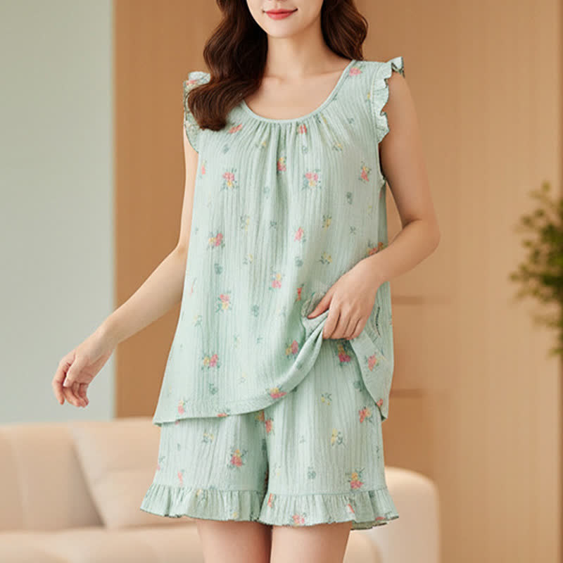 Ownkoti Floral Cotton Gauze Flutter Sleeve Pajama Set - image 2