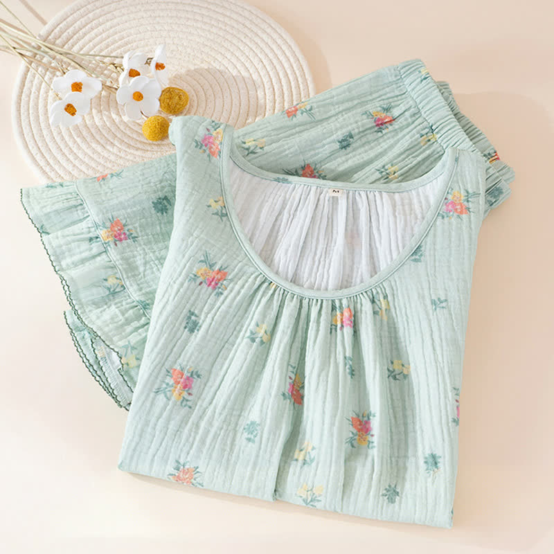 Ownkoti Floral Cotton Gauze Flutter Sleeve Pajama Set - image 4