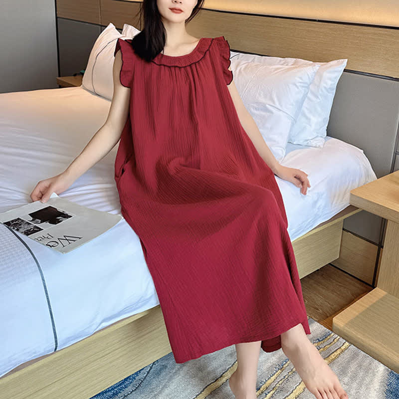 Ownkoti Plus Size Minimalist Cotton Ruffle Sleeveless Nightgown - image 3