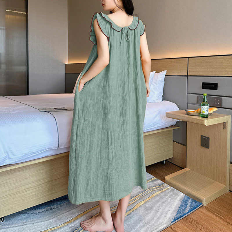 Ownkoti Plus Size Minimalist Cotton Ruffle Sleeveless Nightgown - image 15