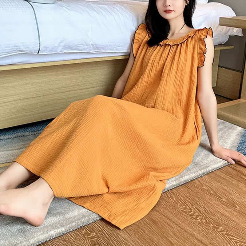 Ownkoti Plus Size Minimalist Cotton Ruffle Sleeveless Nightgown - image 14