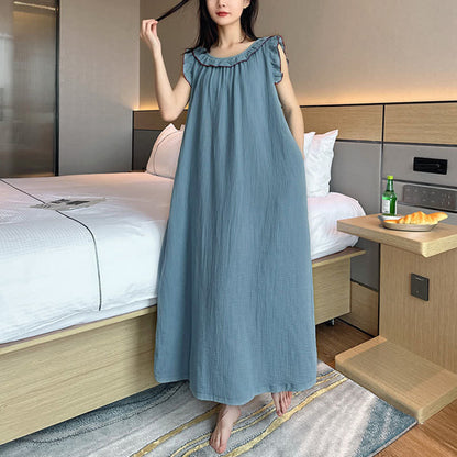 Ownkoti Plus Size Minimalist Cotton Ruffle Sleeveless Nightgown - image 6