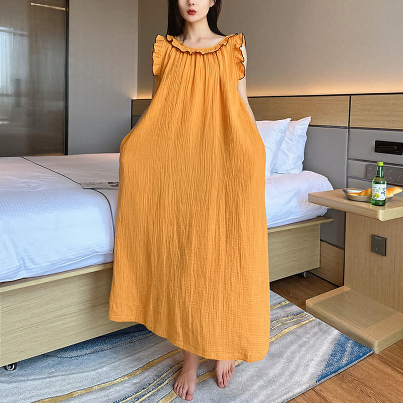 Ownkoti Plus Size Minimalist Cotton Ruffle Sleeveless Nightgown - image 13