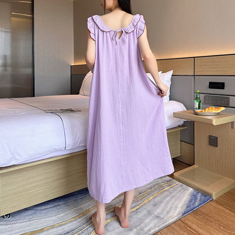 Ownkoti Plus Size Minimalist Cotton Ruffle Sleeveless Nightgown - image 30