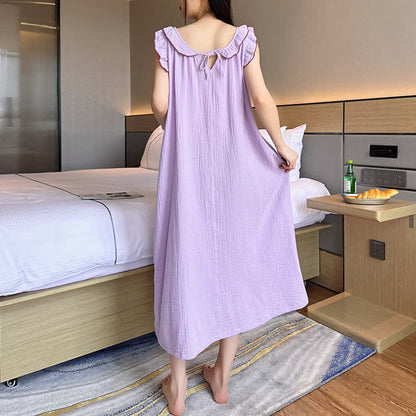 Ownkoti Plus Size Minimalist Cotton Ruffle Sleeveless Nightgown - image 30