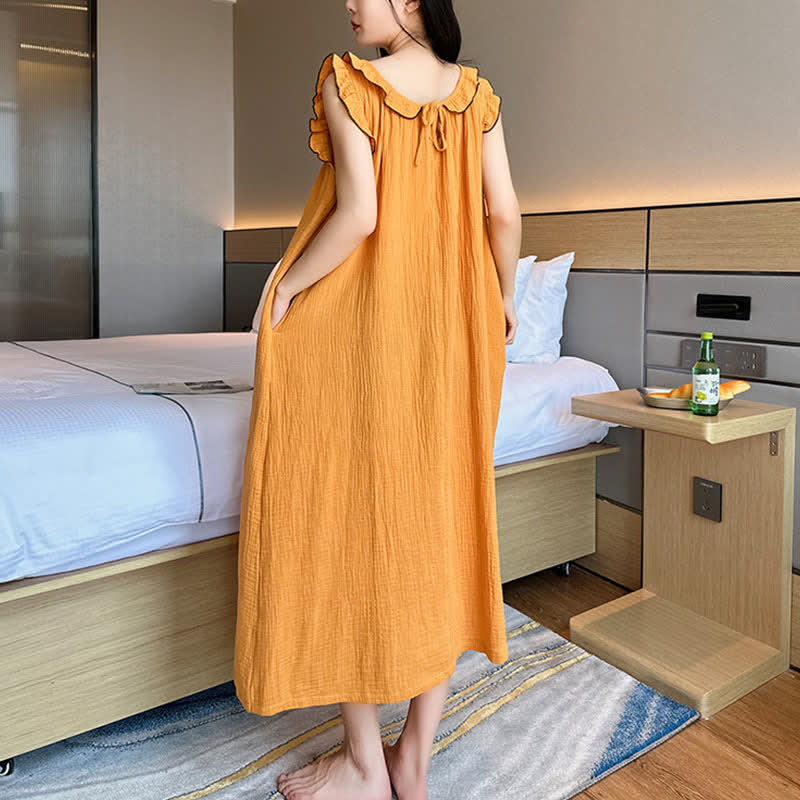 Ownkoti Plus Size Minimalist Cotton Ruffle Sleeveless Nightgown - image 15