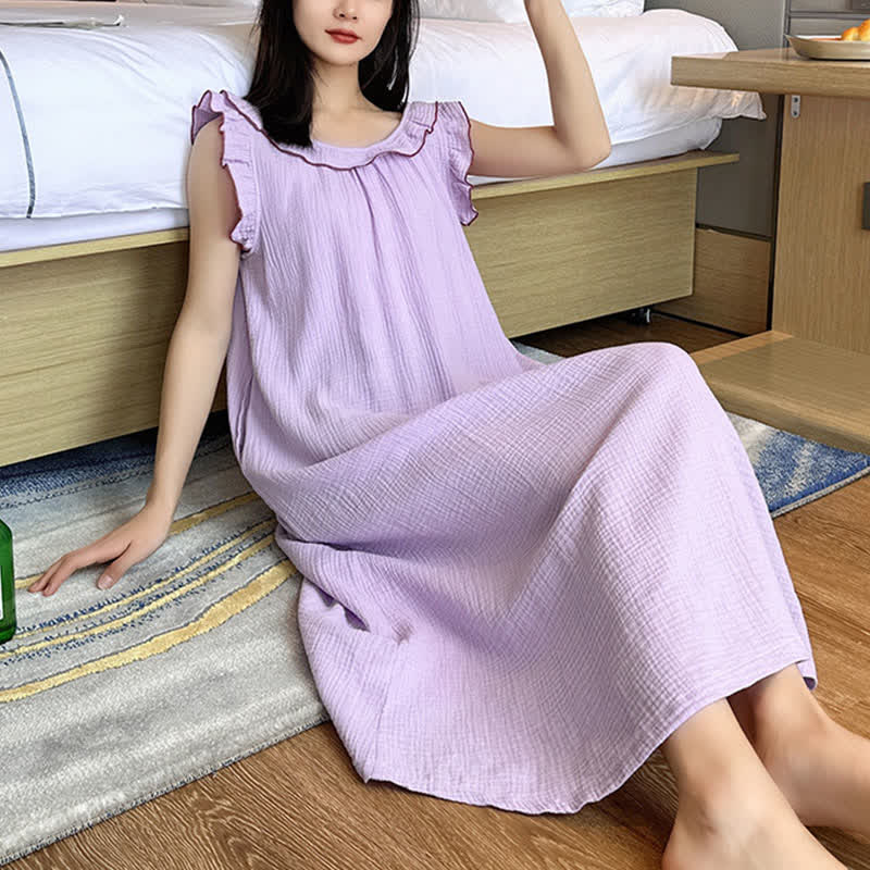 Ownkoti Plus Size Minimalist Cotton Ruffle Sleeveless Nightgown - image 19