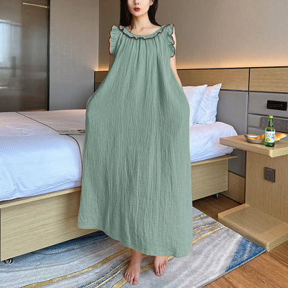 Ownkoti Plus Size Minimalist Cotton Ruffle Sleeveless Nightgown - image 14