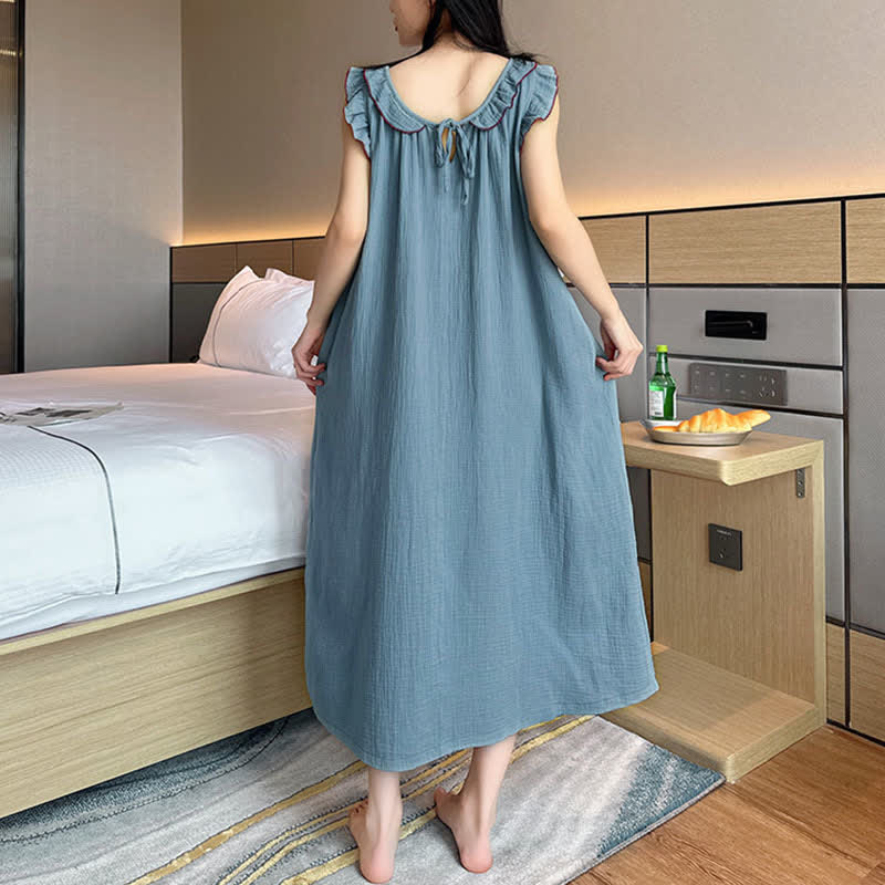 Ownkoti Plus Size Minimalist Cotton Ruffle Sleeveless Nightgown - image 8