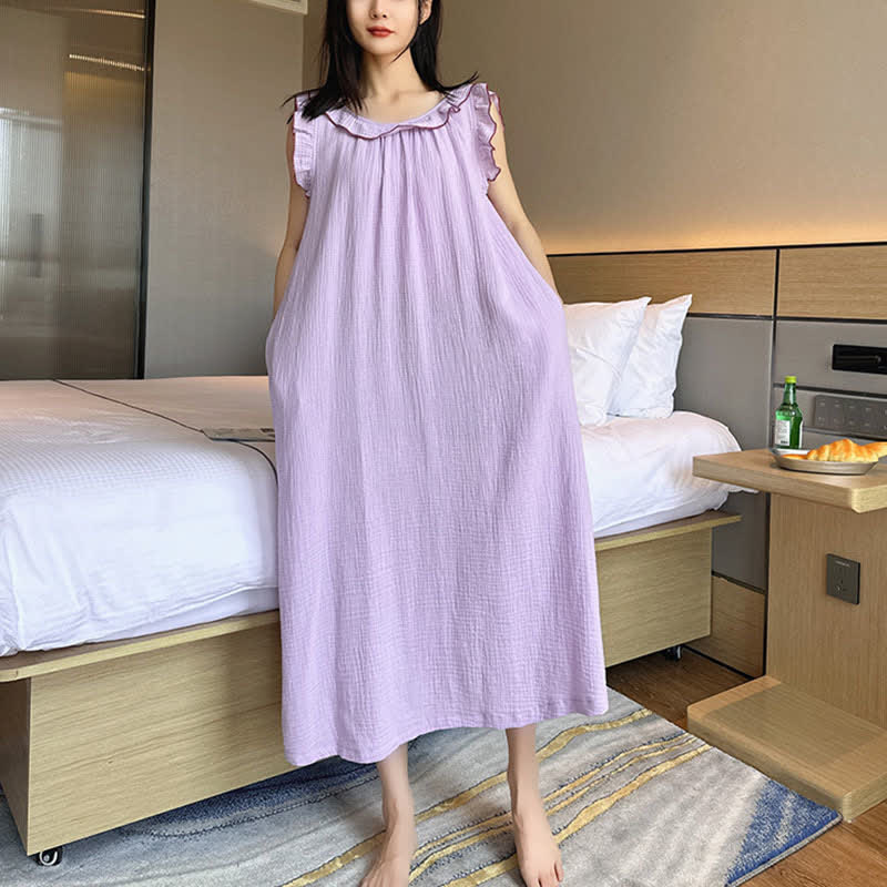 Ownkoti Plus Size Minimalist Cotton Ruffle Sleeveless Nightgown - image 29