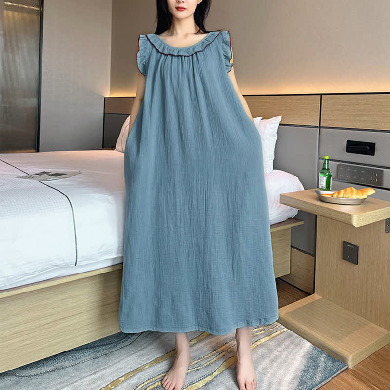 Ownkoti Plus Size Minimalist Cotton Ruffle Sleeveless Nightgown - image 7