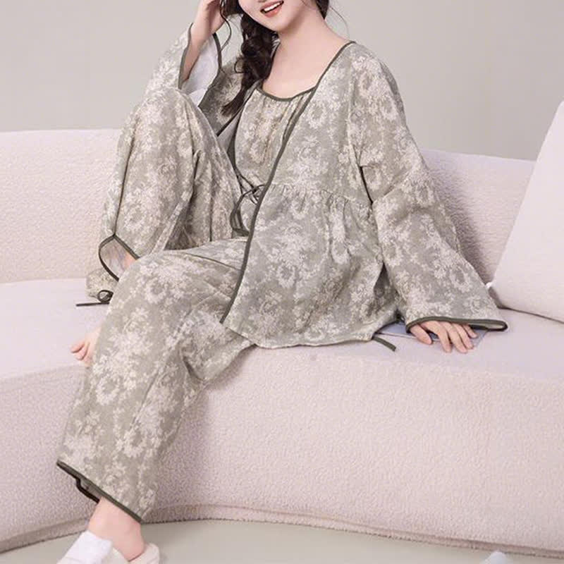 Ownkoti Botanical Print Cotton Loungewear Set(3PCS) - image 3