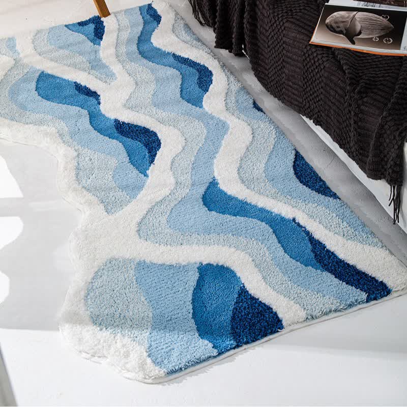 Ownkoti 3D Coastal Wave Flocked Rug - Blue - 31"W x 63"L - image 0