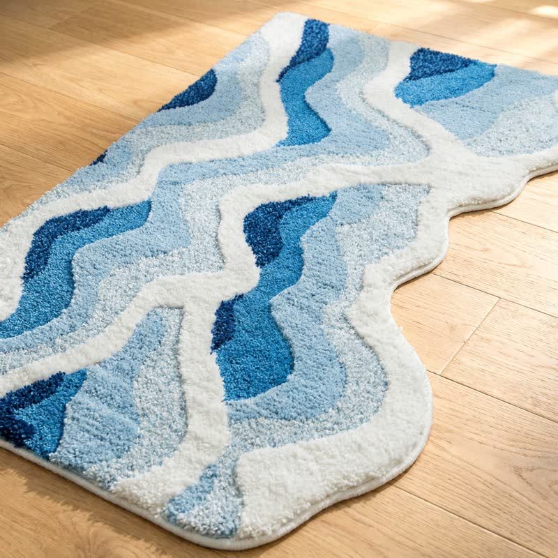 Ownkoti 3D Coastal Wave Flocked Rug - image 3