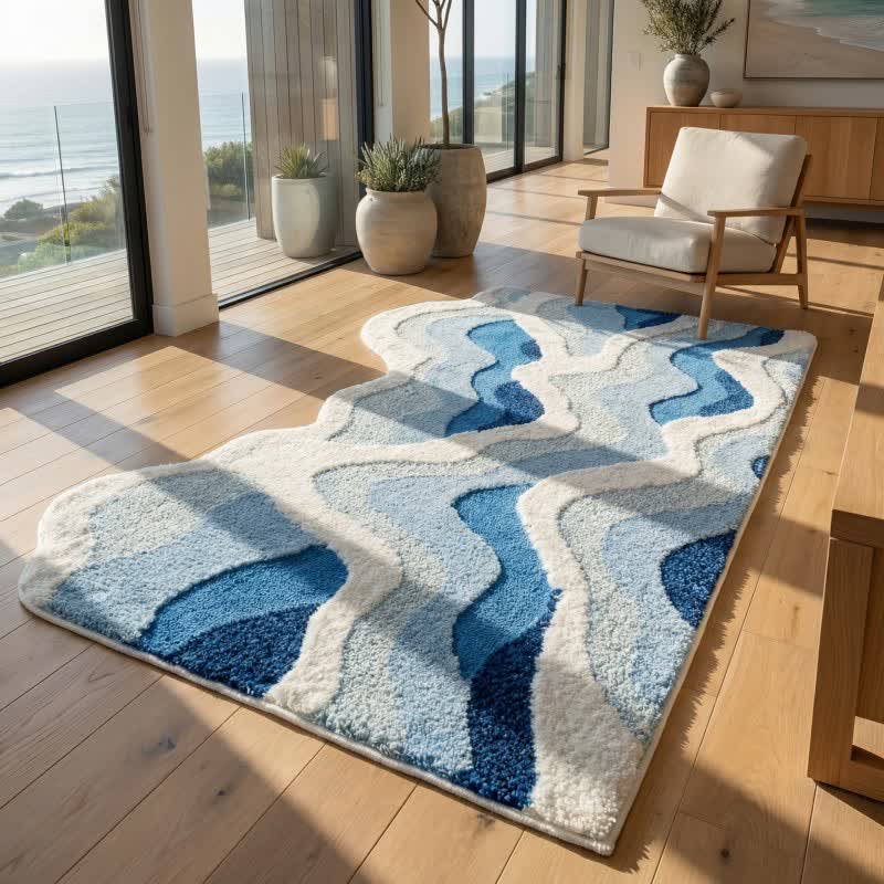 Ownkoti 3D Coastal Wave Flocked Rug - image 1