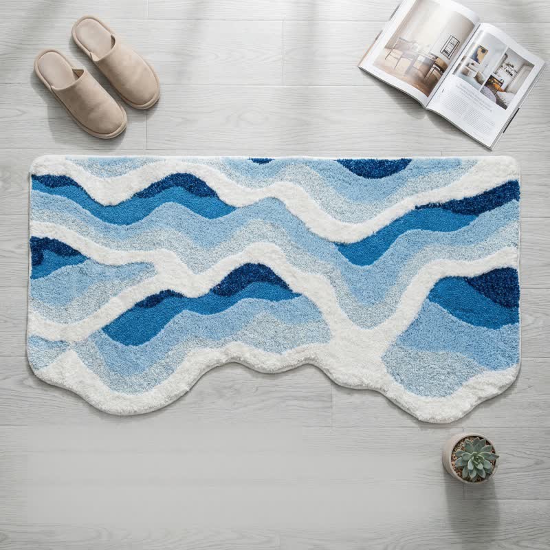 Ownkoti 3D Coastal Wave Flocked Rug - image 4