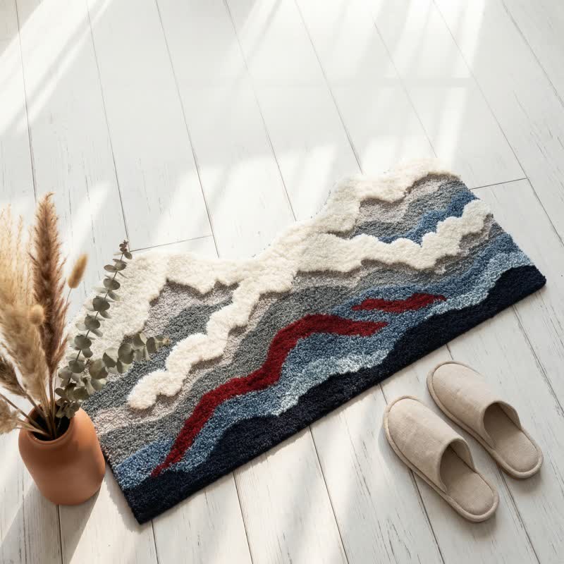 Ownkoti Abstract Wave Shaped Flocked Rug - image 5