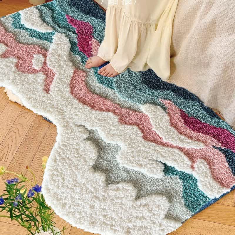 Ownkoti Abstract Wave Shaped Flocked Rug - Light Pink - 19"W x 47"L - image 0