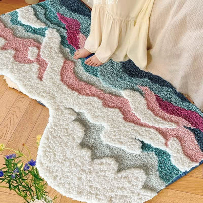 Ownkoti Abstract Wave Shaped Flocked Rug - Light Pink - 19"W x 47"L - image 0