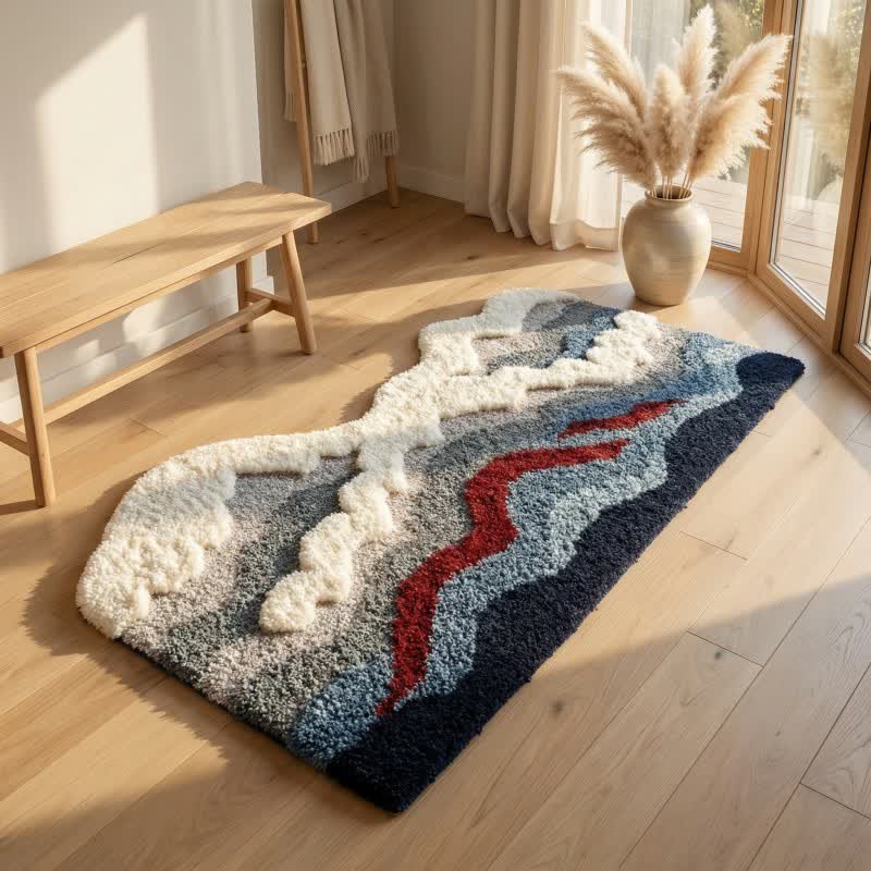 Ownkoti Abstract Wave Shaped Flocked Rug - Gray - 19"W x 47"L - image 4