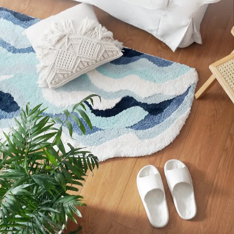 OwnkotiOcean-Inspired Wave Shaped Flocked Rug - image 3