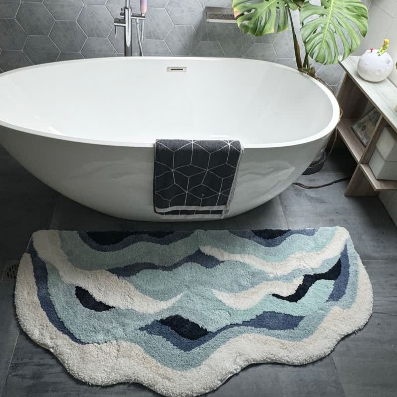 OwnkotiOcean-Inspired Wave Shaped Flocked Rug - image 4