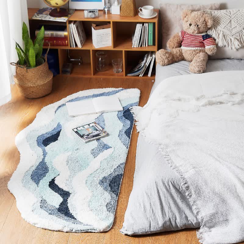 OwnkotiOcean-Inspired Wave Shaped Flocked Rug - image 1