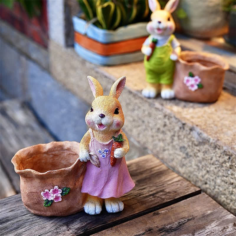 Ownkoti Resin Bunny Garden Succulent Planter Pot - Set (1 x Female Yellow Rabbit & 1 x Male Yellow Rabbit) - 2PCS - 8"H - image 1