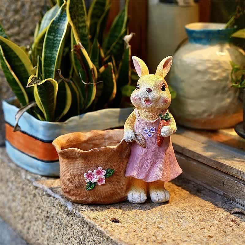 Ownkoti Resin Bunny Garden Succulent Planter Pot - Female Yellow Rabbit - 2PCS - 8"H - image 3