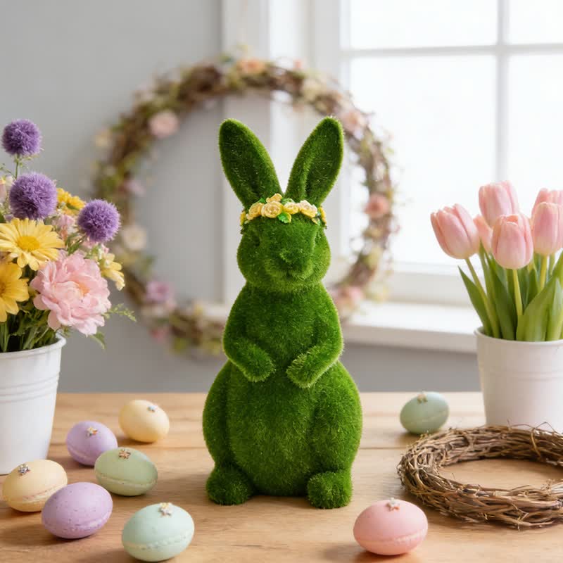 Ownkoti Rabbit Figurine with Green Flower Crown - image 0