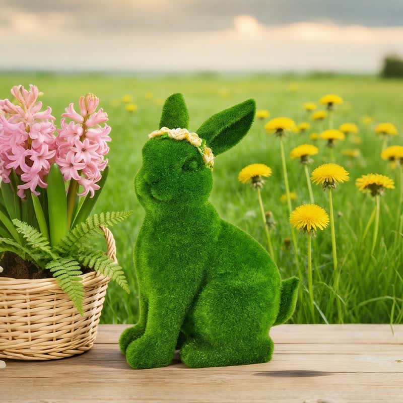 Ownkoti Rabbit Figurine with Green Flower Crown - sitting posture - image 11