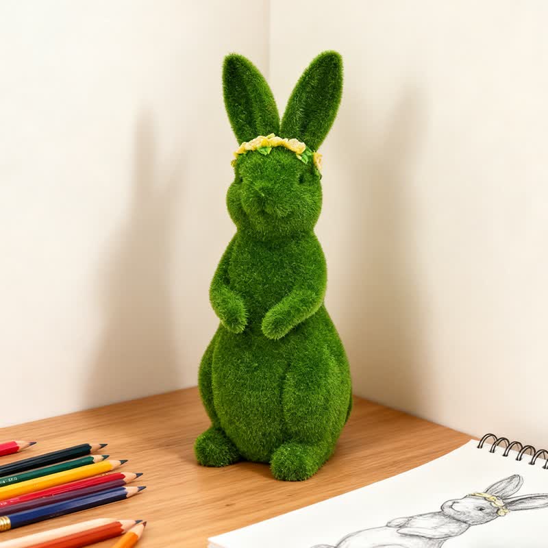 Ownkoti Rabbit Figurine with Green Flower Crown - standing posture - image 4