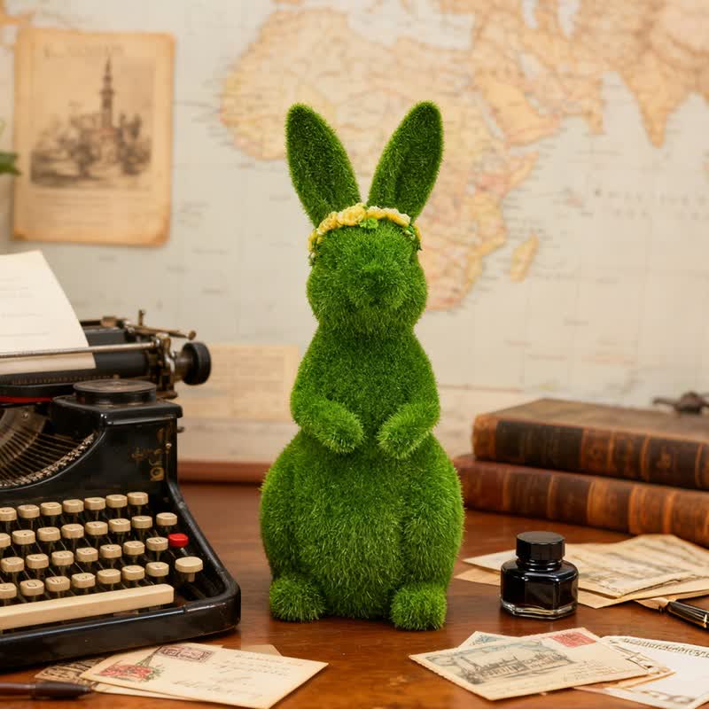 Ownkoti Rabbit Figurine with Green Flower Crown - image 5