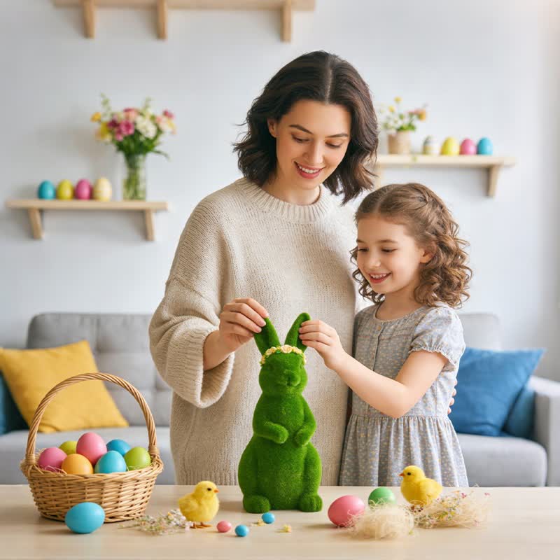 Ownkoti Rabbit Figurine with Green Flower Crown - image 3