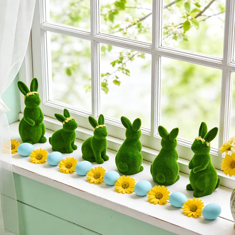 Ownkoti Rabbit Figurine with Green Flower Crown - image 2