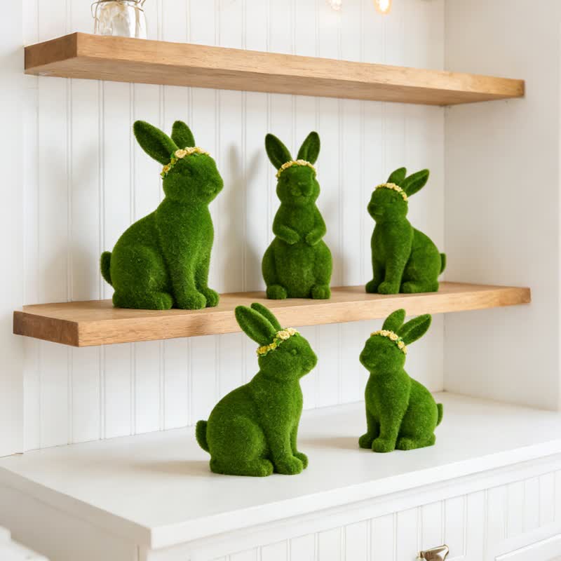 Ownkoti Rabbit Figurine with Green Flower Crown - image 1