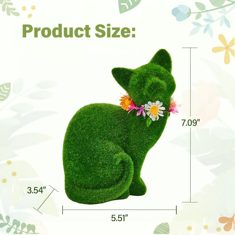 Ownkoti Green Flocked Cat Figurine with Floral Wreath - image 13