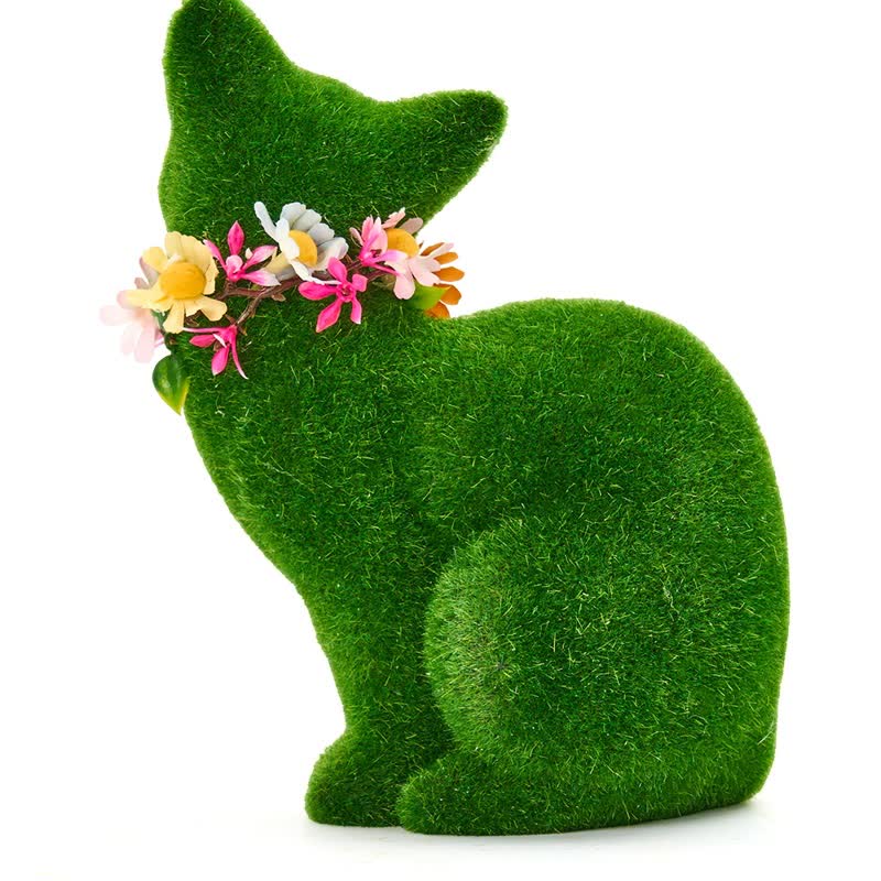 Ownkoti Green Flocked Cat Figurine with Floral Wreath - image 16