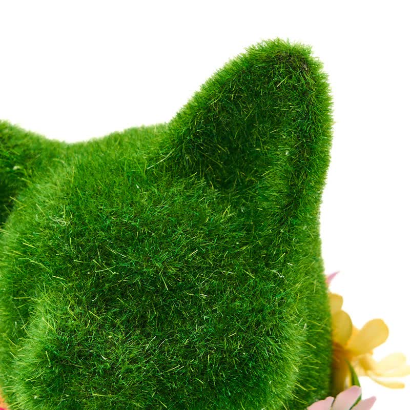 Ownkoti Green Flocked Cat Figurine with Floral Wreath - image 18