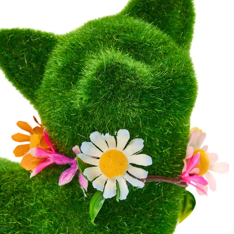 Ownkoti Green Flocked Cat Figurine with Floral Wreath - image 17