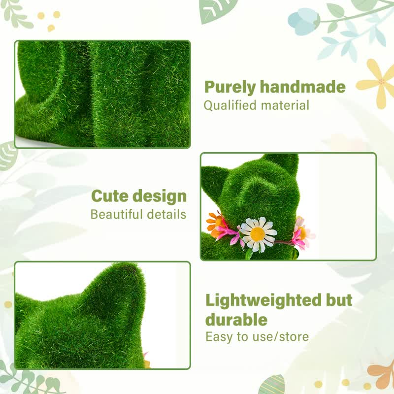Ownkoti Green Flocked Cat Figurine with Floral Wreath - image 14
