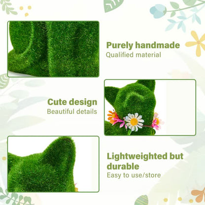 Ownkoti Green Flocked Cat Figurine with Floral Wreath - image 14