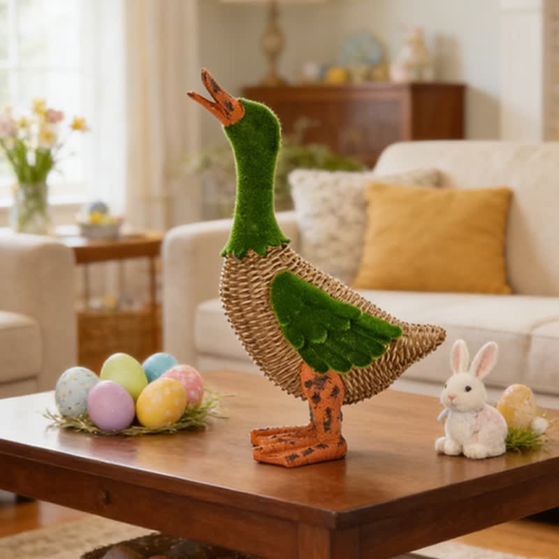 Ownkoti Faux Rattan Flocked Duck Garden Figurine - image 7