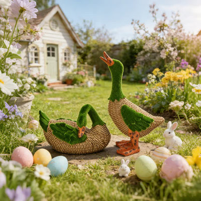 Ownkoti Faux Rattan Flocked Duck Garden Figurine - image 0